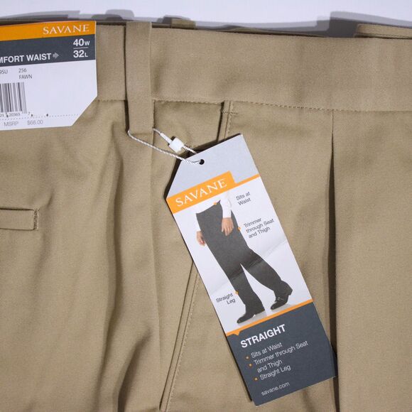 NWT Savane Elastic Comfort Waist Dress Khaki Pleated Cuffed Pants Men 40x32 (B5) - Picture 4 of 11